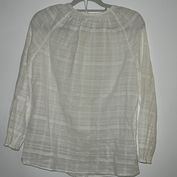 J McLaughlin XS White Cotton Linen Voile Stripe Button Down Smocked Blouse - Picture 6 of 6